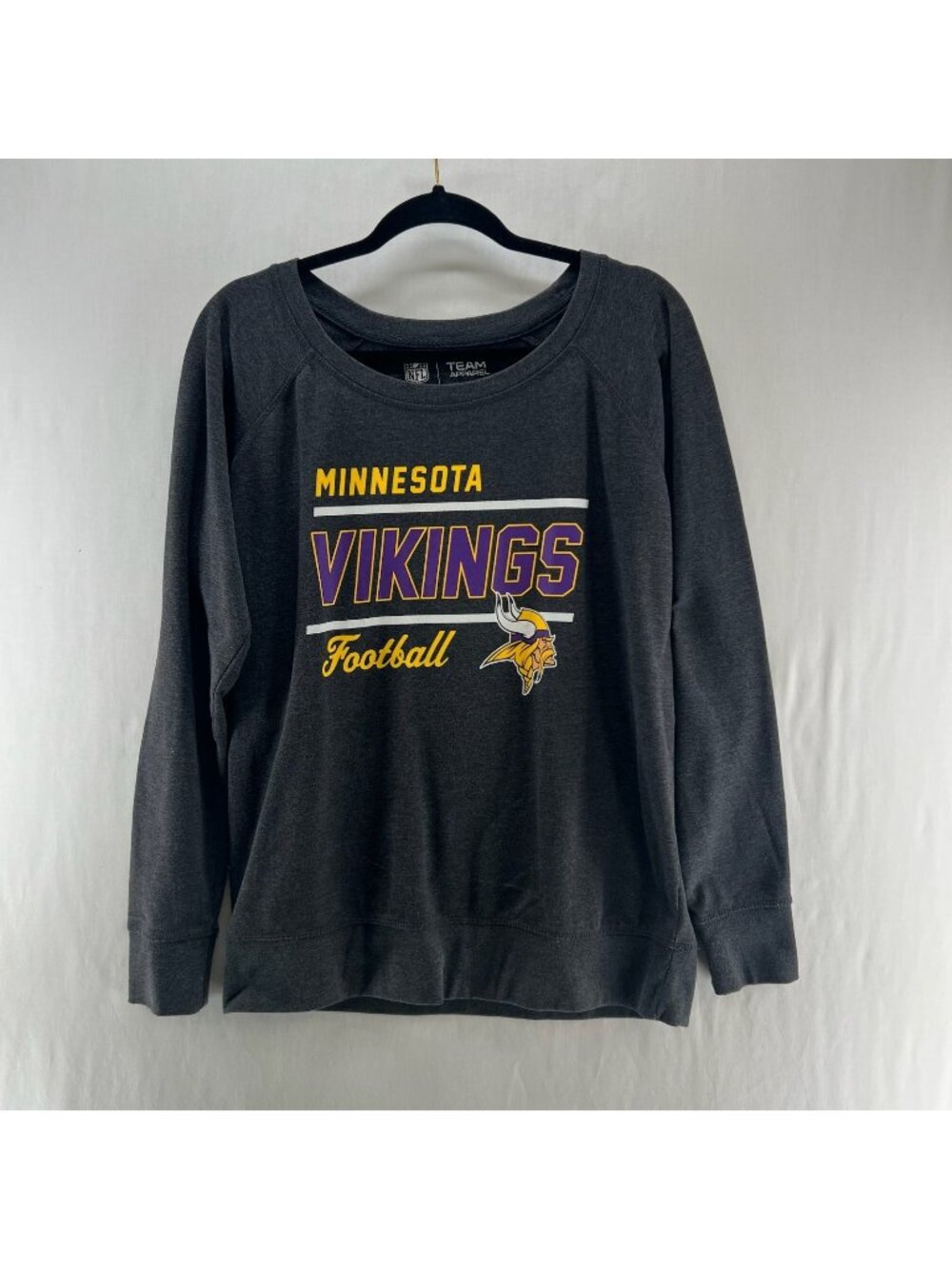 NFL Team Apparel Minnesota Vikings Sweatshirt Womens L Scoop Neck Graphic Gray